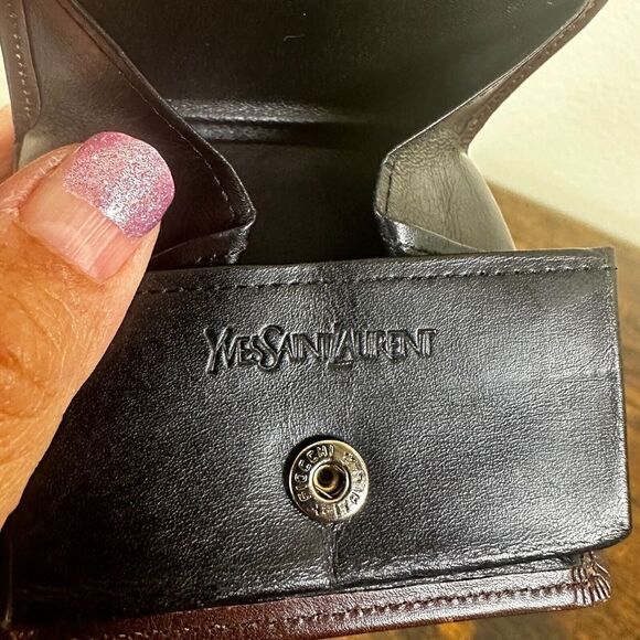 YSL Yves Saint Laurent Card Coin Holder Case Brown Leather‎ - Picture 10 of 13